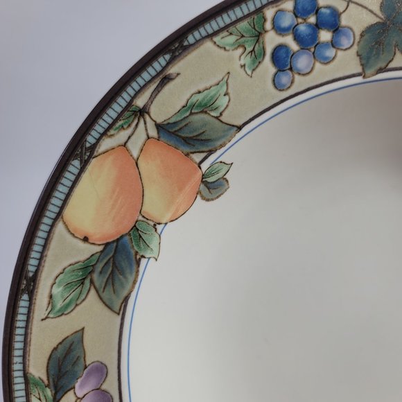 TWO Mikasa Intaglio Garden Harvest Rim Soup Bowls Fruit and Leaves on Rim - Picture 10 of 13
